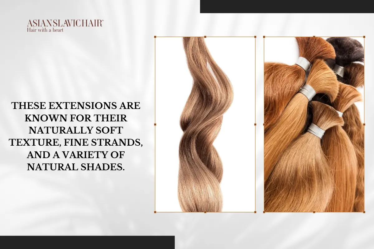 These extensions are known for their naturally soft texture, fine strands, and a variety of natural shades.
