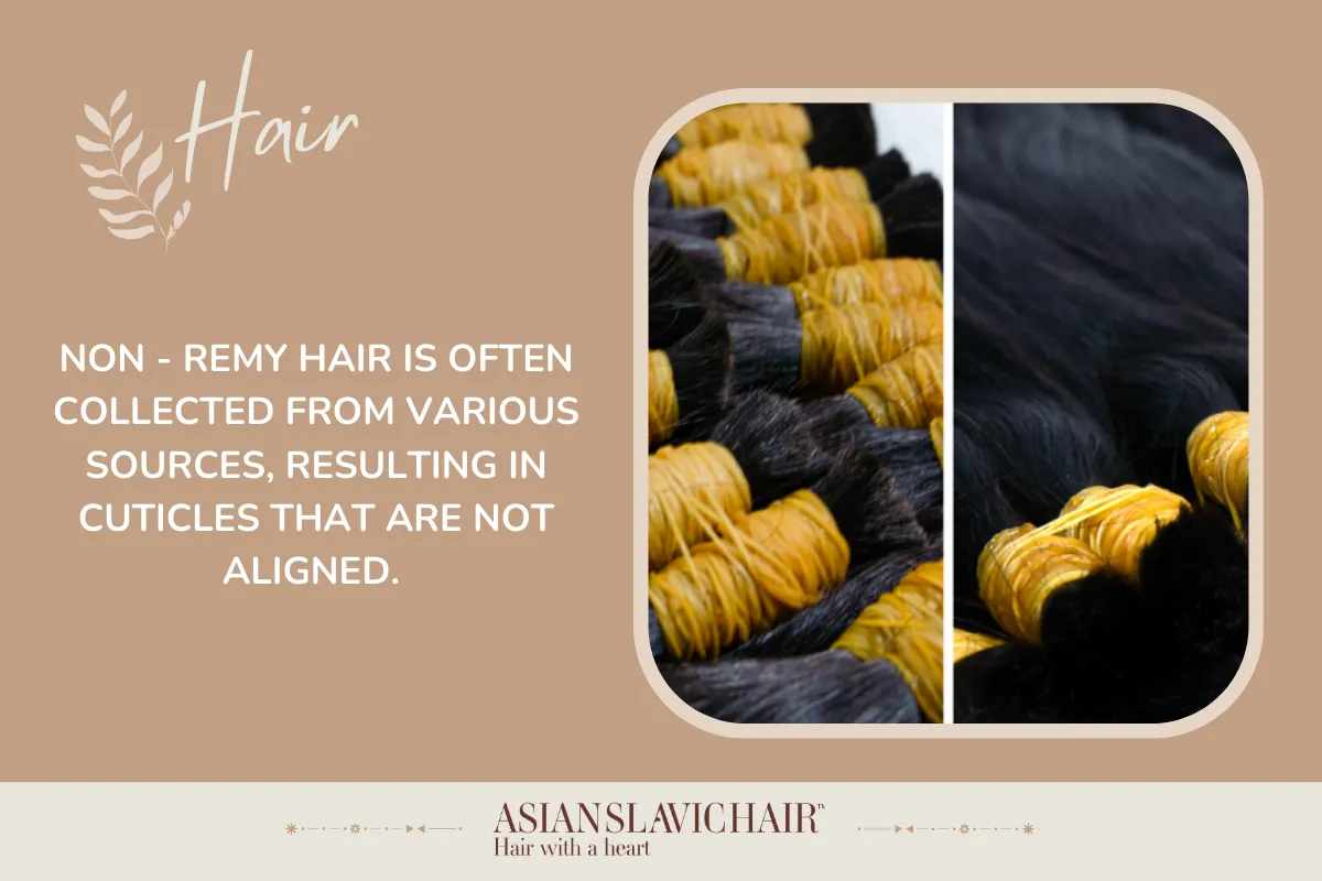 Non - Remy hair is often collected from various sources, resulting in cuticles that are not aligned.